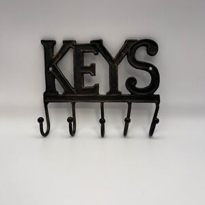 Rustic Cast Iron KEYS Wall Mount‎ Key Holder Organizer 5 Hooks Vintage Decor